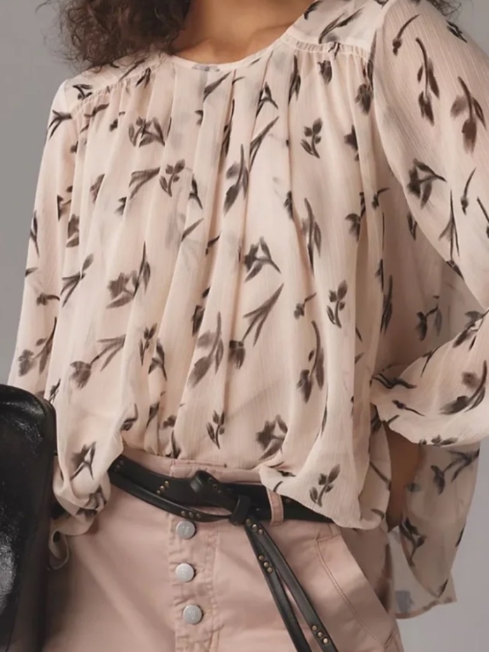 MAEVE Cream/Blush Feather Blouse with Cami Size L